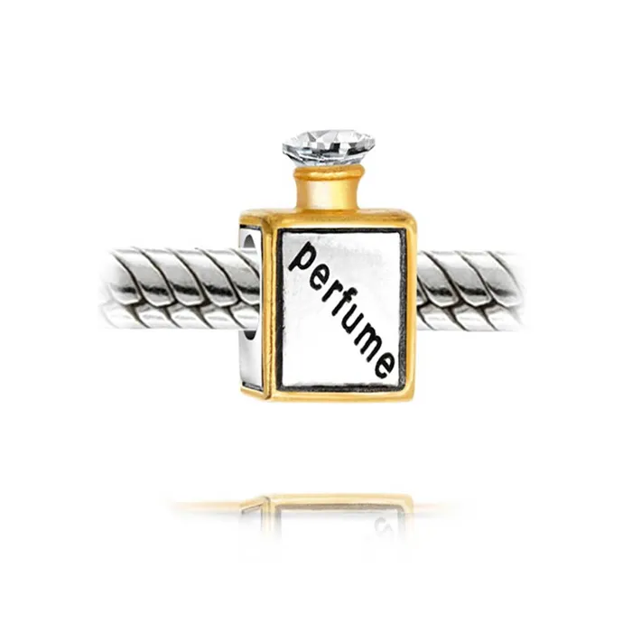 BlingJewelry Wholesale Bracelets Crystal Bead Charm Two Tone 14K Gold Perfume Bottle for European Bracelet