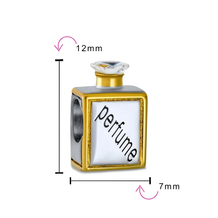 BlingJewelry Wholesale Bracelets Crystal Bead Charm Two Tone 14K Gold Perfume Bottle for European Bracelet