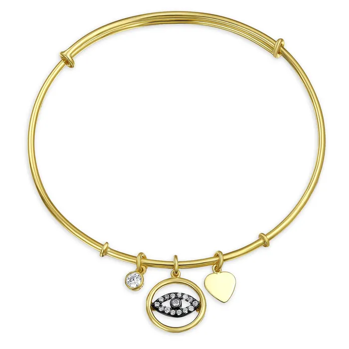 BlingJewelry Wholesale Bracelets Evil Eye Heart Charm Bangle Bracelet CZ Gold Plated Sterling Silver BlingJewelry Wholesale Bracelets Evil Eye Heart Charm Bangle Bracelet CZ Gold Plated Sterling Silver