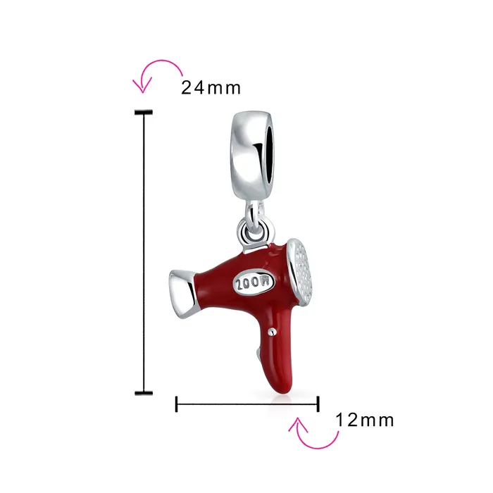 BlingJewelry Wholesale Bracelets Hair Dryer Dangle Charm Bead for Stylists Red Enamel Sterling Silver Bracelet BlingJewelry Wholesale Bracelets Hair Dryer Dangle Charm Bead for Stylists Red Enamel Sterling Silver Bracelet