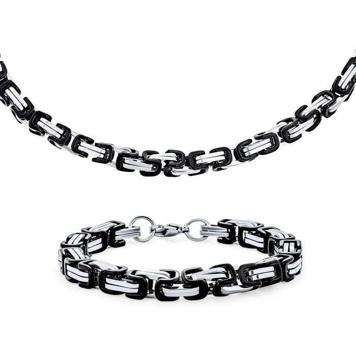 BlingJewelry Wholesale Bracelets Mechanic Byzantine Punk Rocker Jewelry Set Urban Biker Necklace Bracelet