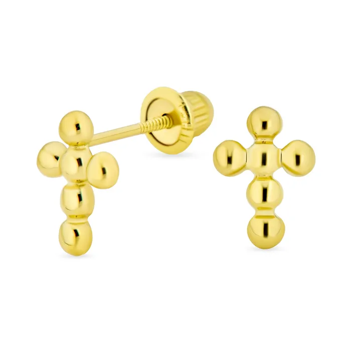 BlingJewelry Wholesale Earrings 14K Yellow Gold Cross Stud Earrings with Safety Screw Back Christian Mini Ball Design BlingJewelry Wholesale Earrings 14K Yellow Gold Cross Stud Earrings with Safety Screw Back Christian Mini Ball Design