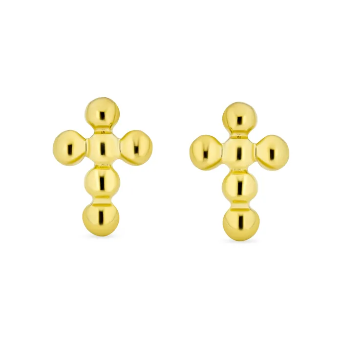 BlingJewelry Wholesale Earrings 14K Yellow Gold Cross Stud Earrings with Safety Screw Back Christian Mini Ball Design BlingJewelry Wholesale Earrings 14K Yellow Gold Cross Stud Earrings with Safety Screw Back Christian Mini Ball Design