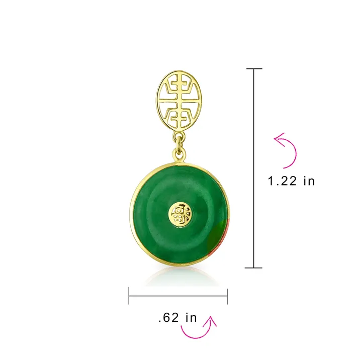 BlingJewelry Wholesale Earrings Asian Style Green Jade Dangle Gemstone Earrings 14K Gold Plated Sterling Silver