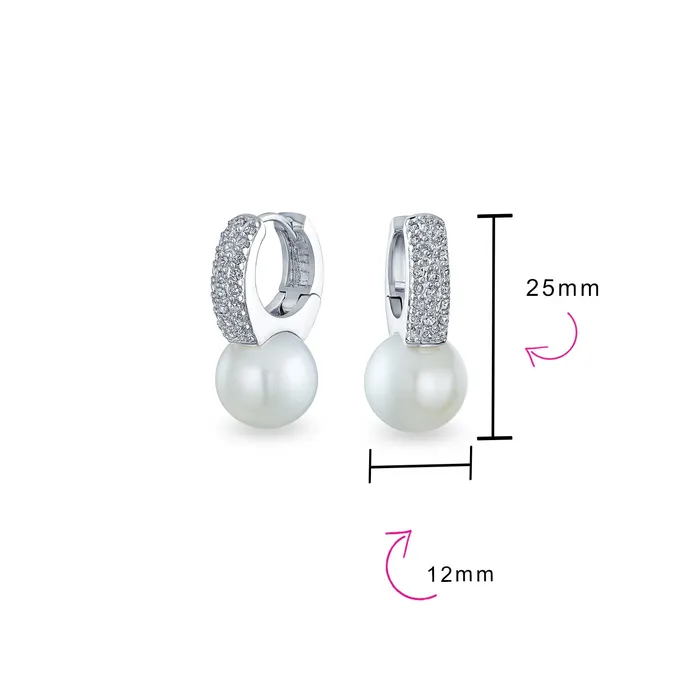 BlingJewelry Wholesale Earrings Bridal CZ White Imitation Pearl Hoop Drop Ball Earrings Silver Plated BlingJewelry Wholesale Earrings Bridal CZ White Imitation Pearl Hoop Drop Ball Earrings Silver Plated