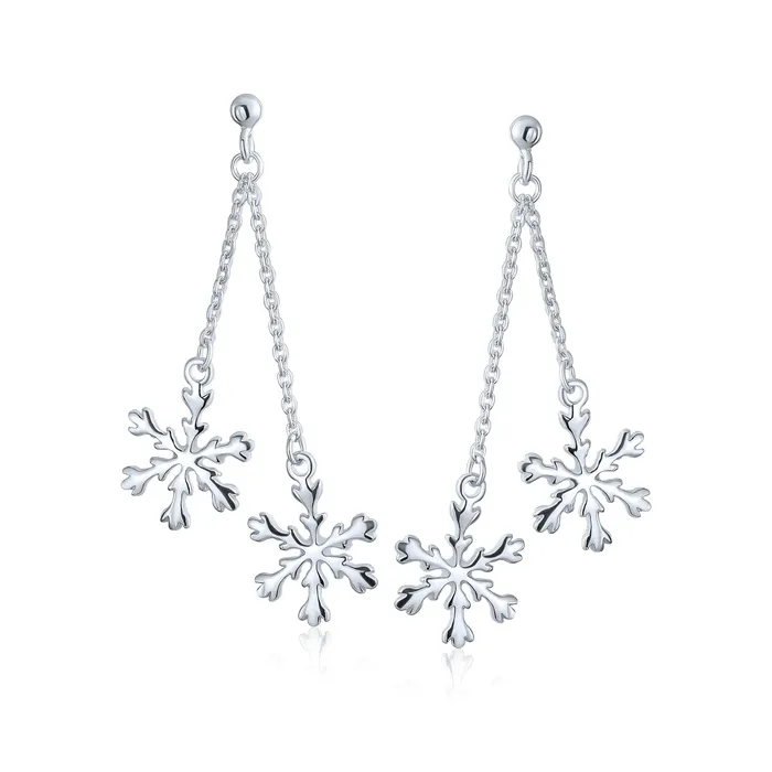 BlingJewelry Wholesale Earrings Christmas Snowflake Drop Dangle Earrings in Polished Sterling Silver
