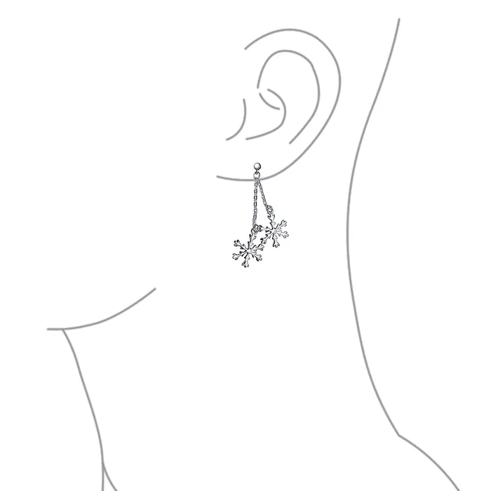 BlingJewelry Wholesale Earrings Christmas Snowflake Drop Dangle Earrings in Polished Sterling Silver