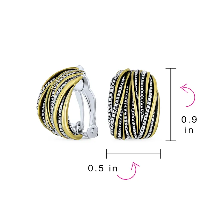 BlingJewelry Wholesale Earrings Half Hoop Shrimp Style ClipOn Earrings Two Tone Caviar Bead Silver Gold Plated BlingJewelry Wholesale Earrings Half Hoop Shrimp Style ClipOn Earrings Two Tone Caviar Bead Silver Gold Plated