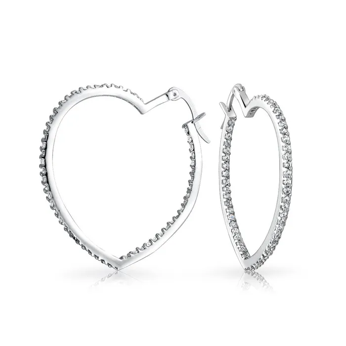 BlingJewelry Wholesale Earrings Heart Shaped Inside Out CZ Hoop Earrings Silver Tone Brass 15 Inch Diameter BlingJewelry Wholesale Earrings Heart Shaped Inside Out CZ Hoop Earrings Silver Tone Brass 15 Inch Diameter