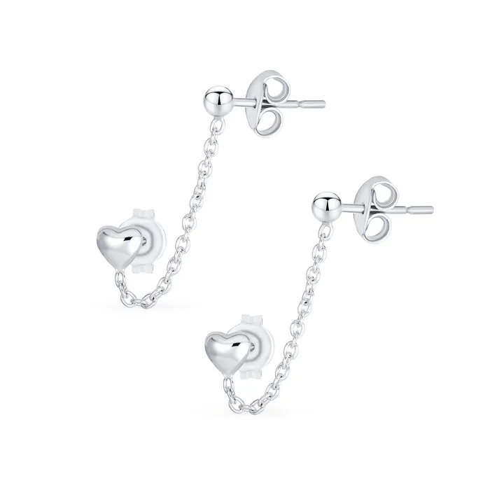 BlingJewelry Wholesale Earrings Love Double Pierced Mini Heart Ear Cuff Cartilage Chain Ball Stud Earrings Silver BlingJewelry Wholesale Earrings Love Double Pierced Mini Heart Ear Cuff Cartilage Chain Ball Stud Earrings Silver