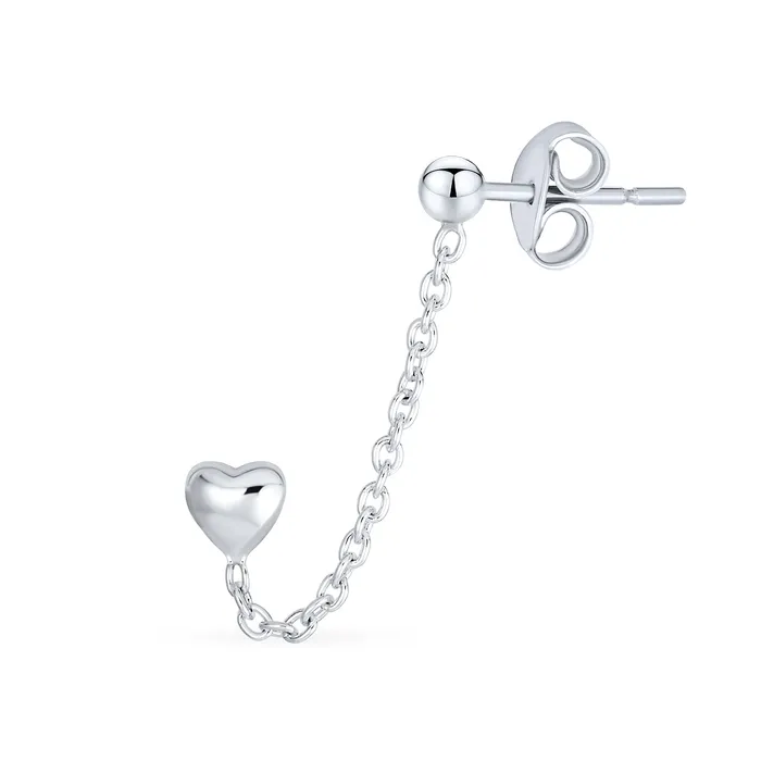BlingJewelry Wholesale Earrings Love Double Pierced Mini Heart Ear Cuff Cartilage Chain Ball Stud Earrings Silver BlingJewelry Wholesale Earrings Love Double Pierced Mini Heart Ear Cuff Cartilage Chain Ball Stud Earrings Silver