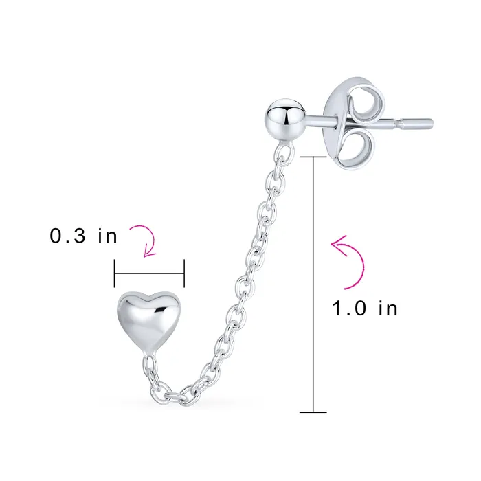 BlingJewelry Wholesale Earrings Love Double Pierced Mini Heart Ear Cuff Cartilage Chain Ball Stud Earrings Silver BlingJewelry Wholesale Earrings Love Double Pierced Mini Heart Ear Cuff Cartilage Chain Ball Stud Earrings Silver