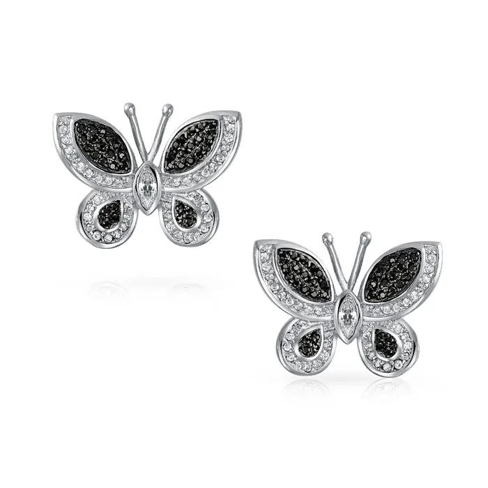 BlingJewelry Wholesale Earrings Pave CZ Garden Butterfly Huggie Hoop Stud Earrings 925 Sterling Silver