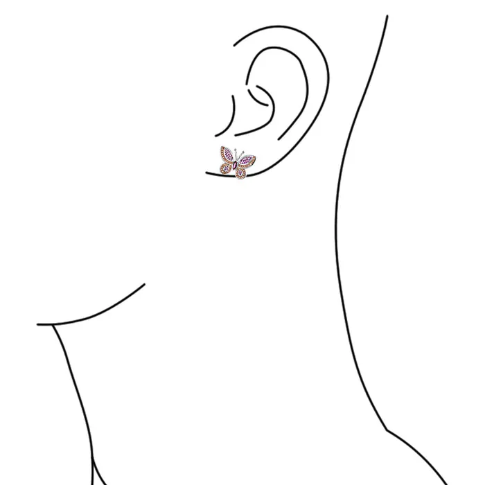 BlingJewelry Wholesale Earrings Pave CZ Garden Butterfly Huggie Hoop Stud Earrings 925 Sterling Silver