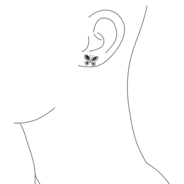 BlingJewelry Wholesale Earrings Pave CZ Garden Butterfly Huggie Hoop Stud Earrings 925 Sterling Silver