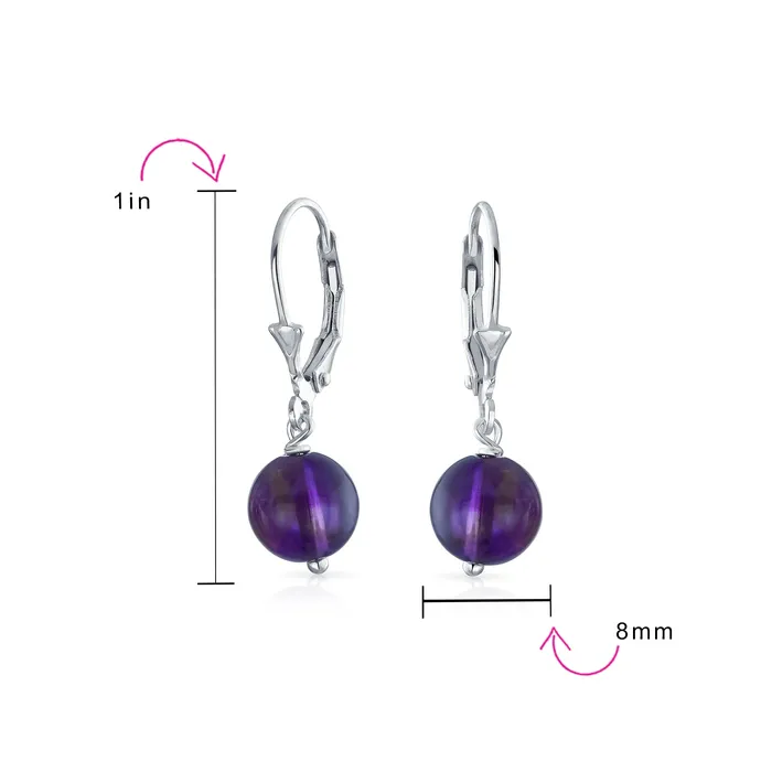 BlingJewelry Wholesale Earrings Simple Gemstone 8MM Drop Ball Earrings with Secure Hinge Lever Back in Sterling Silver BlingJewelry Wholesale Earrings Simple Gemstone 8MM Drop Ball Earrings with Secure Hinge Lever Back in Sterling Silver