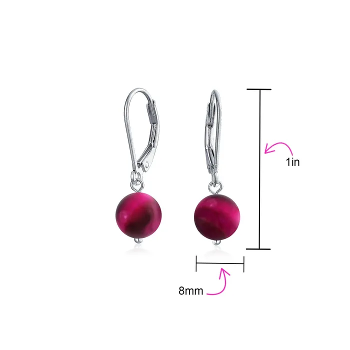 BlingJewelry Wholesale Earrings Simple Gemstone 8MM Drop Ball Earrings with Secure Hinge Lever Back in Sterling Silver BlingJewelry Wholesale Earrings Simple Gemstone 8MM Drop Ball Earrings with Secure Hinge Lever Back in Sterling Silver