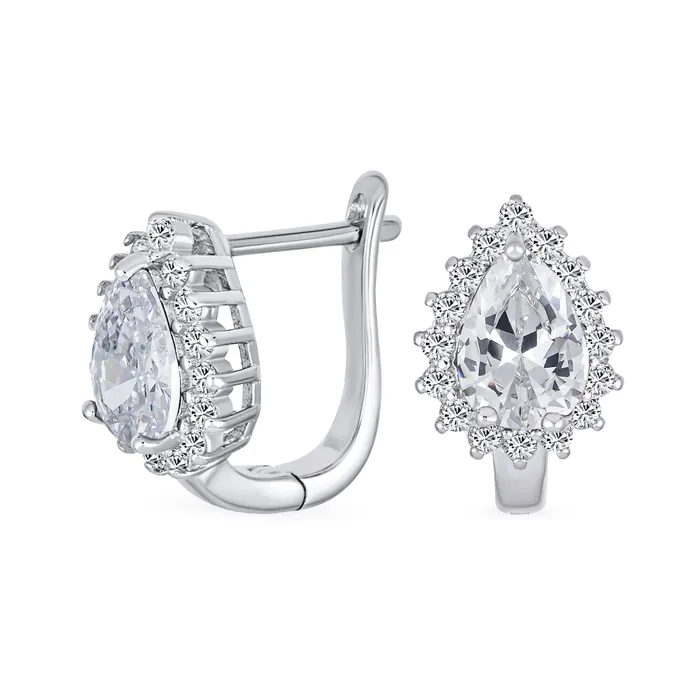 BlingJewelry Wholesale Earrings Timeless Bridal Elegance CZ Stud Earrings Vintage Teardrop Huggie Sterling Silver