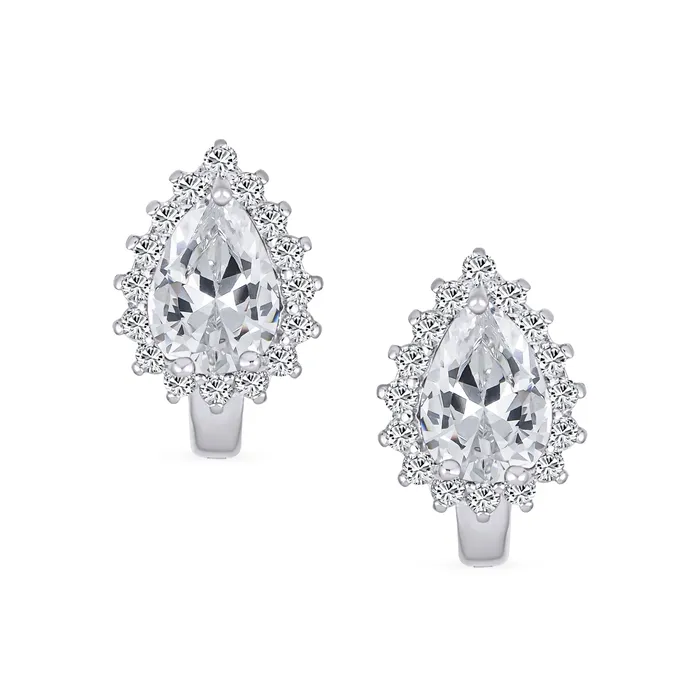 BlingJewelry Wholesale Earrings Timeless Bridal Elegance CZ Stud Earrings Vintage Teardrop Huggie Sterling Silver