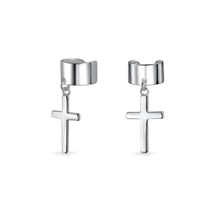 BlingJewelry Wholesale Earrings Unisex Sterling Silver Ear Cuff Cartilage Cross Earrings for Men BlingJewelry Wholesale Earrings Unisex Sterling Silver Ear Cuff Cartilage Cross Earrings for Men