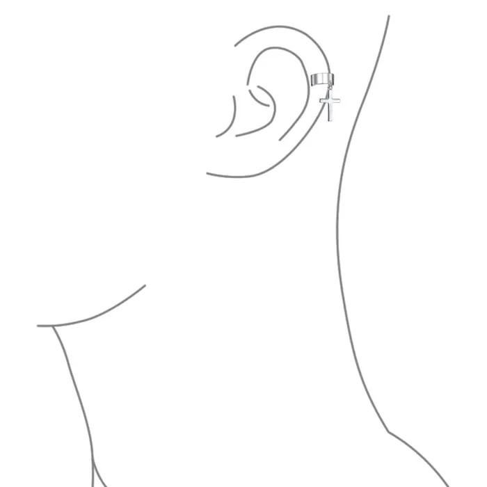 BlingJewelry Wholesale Earrings Unisex Sterling Silver Ear Cuff Cartilage Cross Earrings for Men