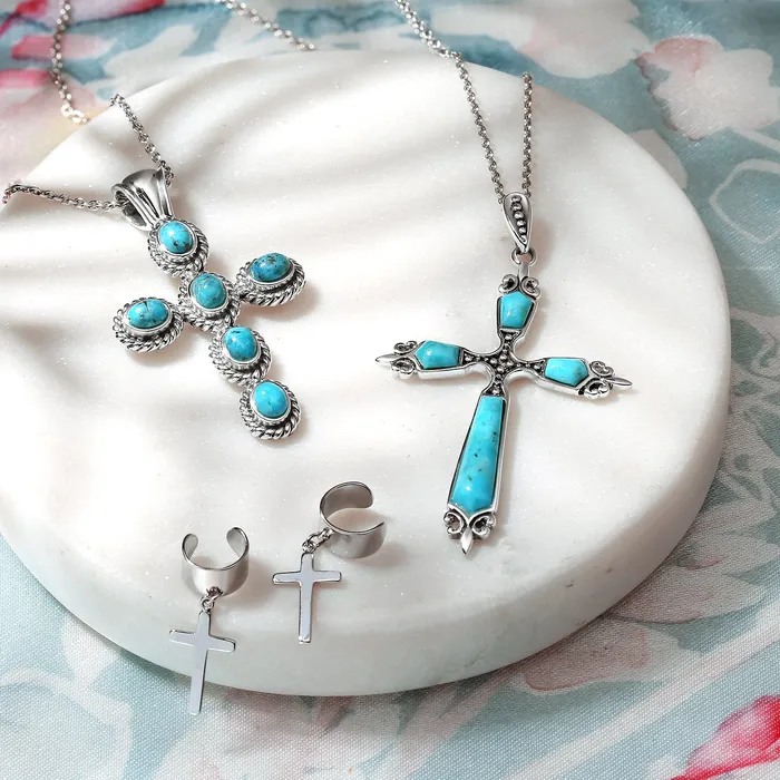 BlingJewelry Wholesale Earrings Unisex Sterling Silver Ear Cuff Cartilage Cross Earrings for Men