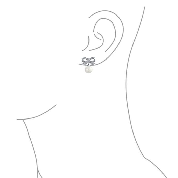 BlingJewelry Wholesale Earrings Victorian Dangle Chandelier Earrings with Ribbon CZ and Simulated Pearl Bow