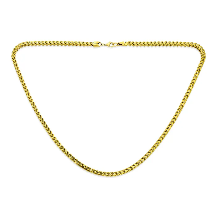 BlingJewelry Wholesale Necklaces 14K Gold Plated Black Stainless Steel Chain Necklace for Men 5MM Curb Foxtail