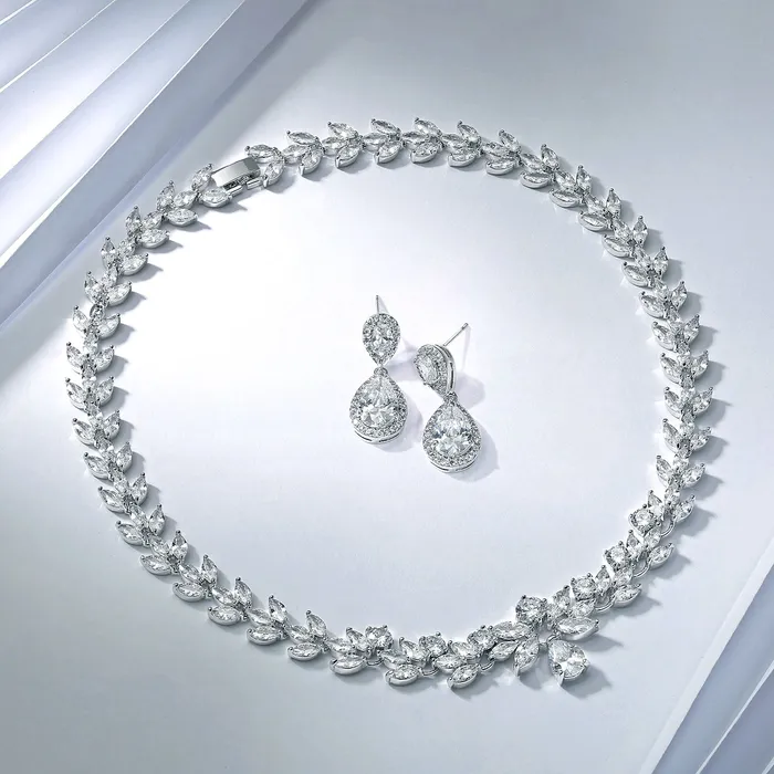 BlingJewelry Wholesale Necklaces Classic Vintage Bridal Marquise CZ Teardrop Collar Necklace for Wedding Prom