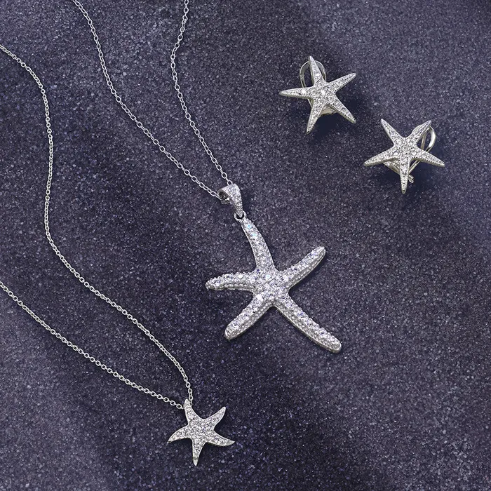 BlingJewelry Wholesale Necklaces Pave CZ Starfish Pendant Necklace Sterling Silver Nautical Beach Vacation Jewelry