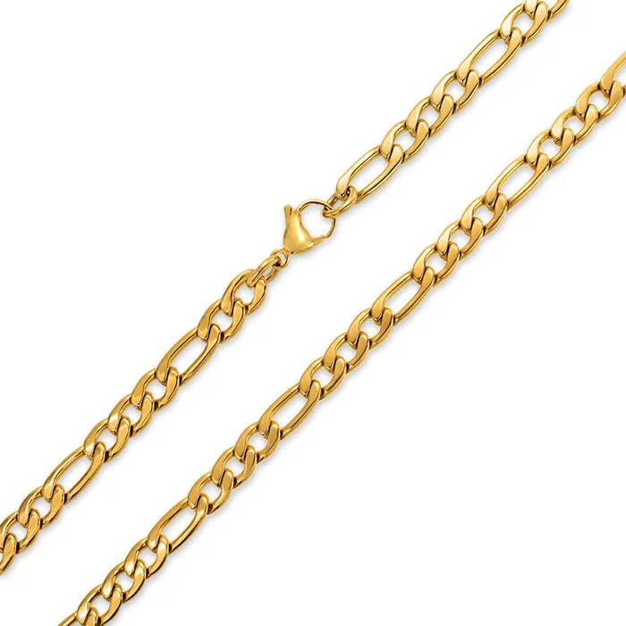 BlingJewelry Wholesale Necklaces Solid Strong Shiny Mens Figaro Chain Necklace Set Black IP Silver Gold Plated Steel