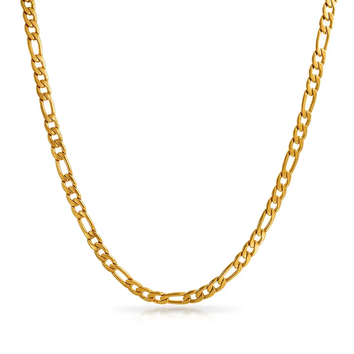 BlingJewelry Wholesale Necklaces Solid Strong Shiny Mens Figaro Chain Necklace Set Black IP Silver Gold Plated Steel