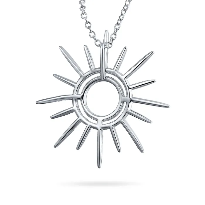BlingJewelry Wholesale Necklaces Summer Flaming Sunshine Starburst Pendant Necklace 14K Gold Silver Plated Brass