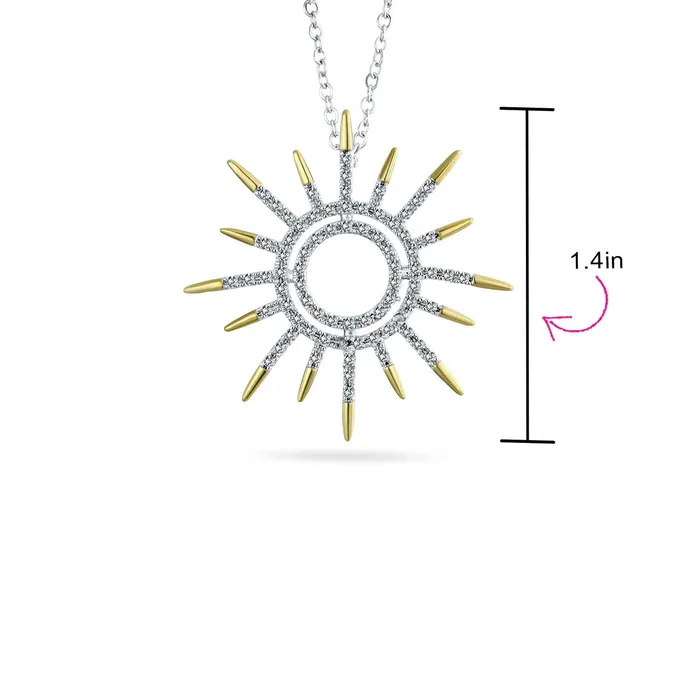 BlingJewelry Wholesale Necklaces Summer Flaming Sunshine Starburst Pendant Necklace 14K Gold Silver Plated Brass