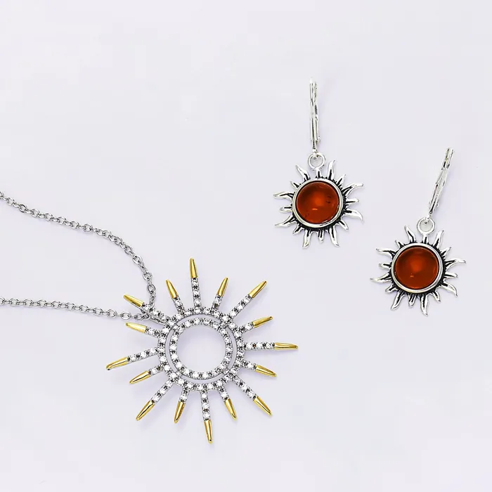 BlingJewelry Wholesale Necklaces Summer Flaming Sunshine Starburst Pendant Necklace 14K Gold Silver Plated Brass