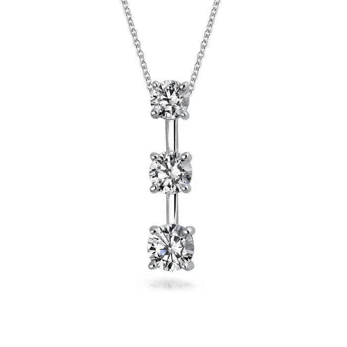 BlingJewelry Wholesale Necklaces Traditional 25CT Solitaire CZ Pendant Necklace in Sterling Silver for Wife