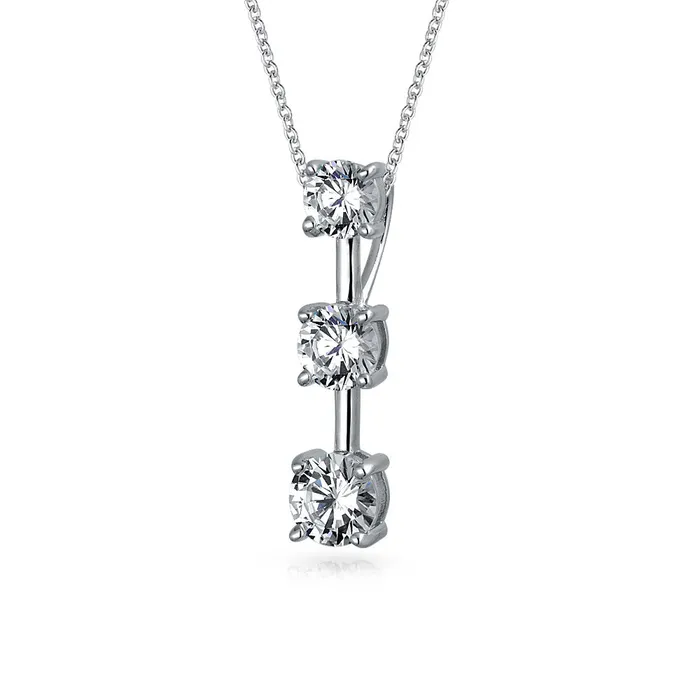 BlingJewelry Wholesale Necklaces Traditional 25CT Solitaire CZ Pendant Necklace in Sterling Silver for Wife