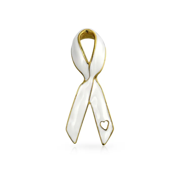 BlingJewelry Wholesale Rings Open Heart Enamel Pink Ribbon Breast Cancer Survivor Brooch Pin Silver Gold
