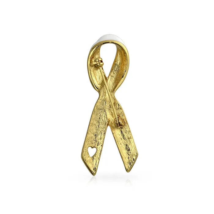 BlingJewelry Wholesale Rings Open Heart Enamel Pink Ribbon Breast Cancer Survivor Brooch Pin Silver Gold