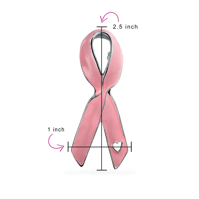 BlingJewelry Wholesale Rings Open Heart Enamel Pink Ribbon Breast Cancer Survivor Brooch Pin Silver Gold