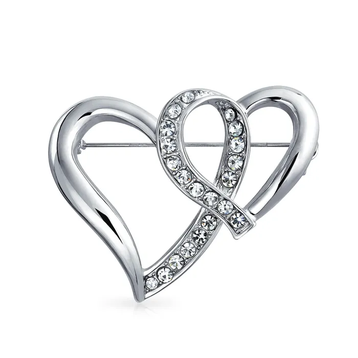 BlingJewelry Wholesale Rings Romantic Wedding Crystal Bridal Brooch Pin Double Heart Silver Statement BlingJewelry Wholesale Rings Romantic Wedding Crystal Bridal Brooch Pin Double Heart Silver Statement