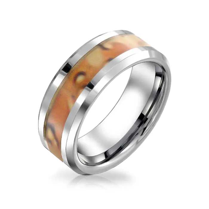 BlingJewelry Wholesale Rings Tungsten Wedding Band Ring with Brown Camouflage Inlay for Men Silver Tone BlingJewelry Wholesale Rings Tungsten Wedding Band Ring with Brown Camouflage Inlay for Men Silver Tone