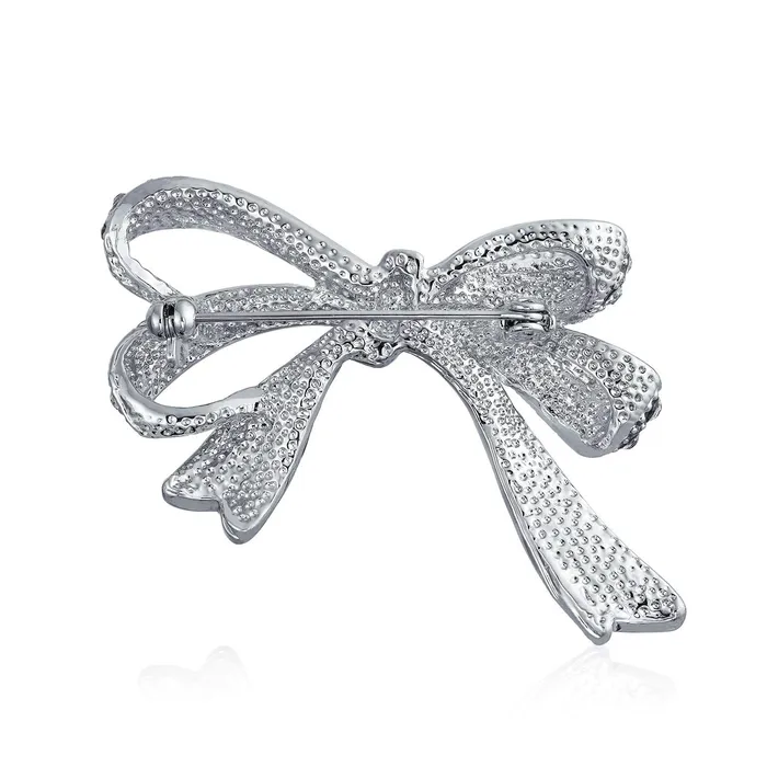 BlingJewelry Wholesale Rings Winter Wedding White Crystal Bridal Statement Ribbon Bow Brooche Pin Silver Plated BlingJewelry Wholesale Rings Winter Wedding White Crystal Bridal Statement Ribbon Bow Brooche Pin Silver Plated