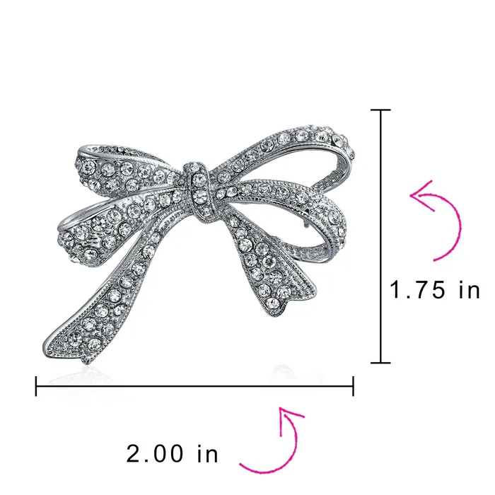 BlingJewelry Wholesale Rings Winter Wedding White Crystal Bridal Statement Ribbon Bow Brooche Pin Silver Plated BlingJewelry Wholesale Rings Winter Wedding White Crystal Bridal Statement Ribbon Bow Brooche Pin Silver Plated
