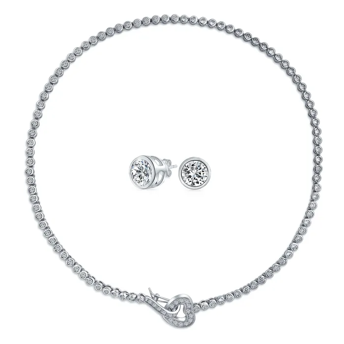 BlingJewelry Wholesale Romantic Bridal Collar Necklace with Heart Clasp and CZ Bezel Tennis Design Necklaces BlingJewelry Wholesale Romantic Bridal Collar Necklace with Heart Clasp and CZ Bezel Tennis Design Necklaces