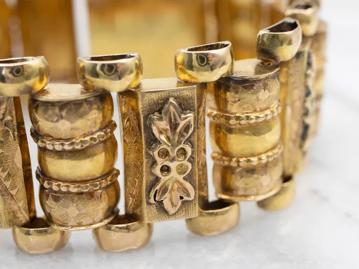 Bracelets 18K Yellow Gold Victorian Floral Link Bracelet Market Square Jewelers