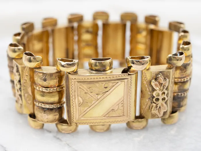 Bracelets 18K Yellow Gold Victorian Floral Link Bracelet Market Square Jewelers