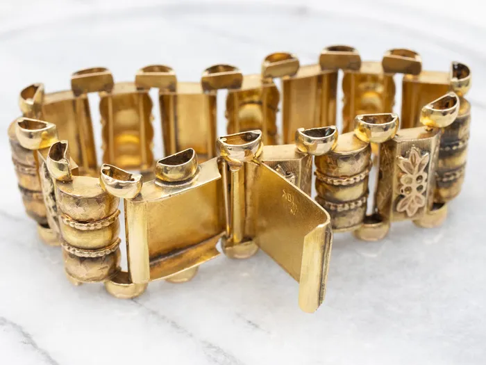 Bracelets 18K Yellow Gold Victorian Floral Link Bracelet Market Square Jewelers
