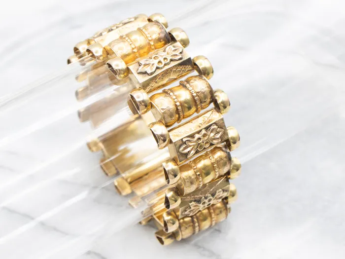 Bracelets 18K Yellow Gold Victorian Floral Link Bracelet Market Square Jewelers