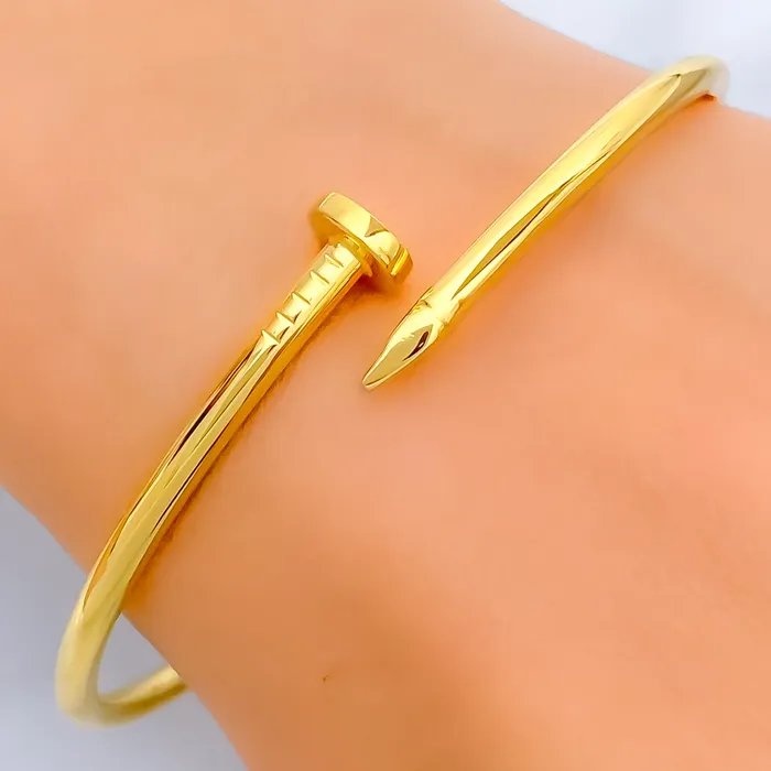 Bracelets Andaaz Jewelers Gleaming Opulent 21k Gold Nail Bangle Bracelet